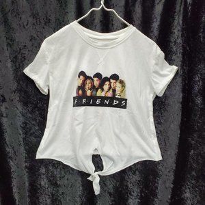 Women's Friends TV Show White Milkshake Logo Tie Crop Top Cuffed T Shirt Medium